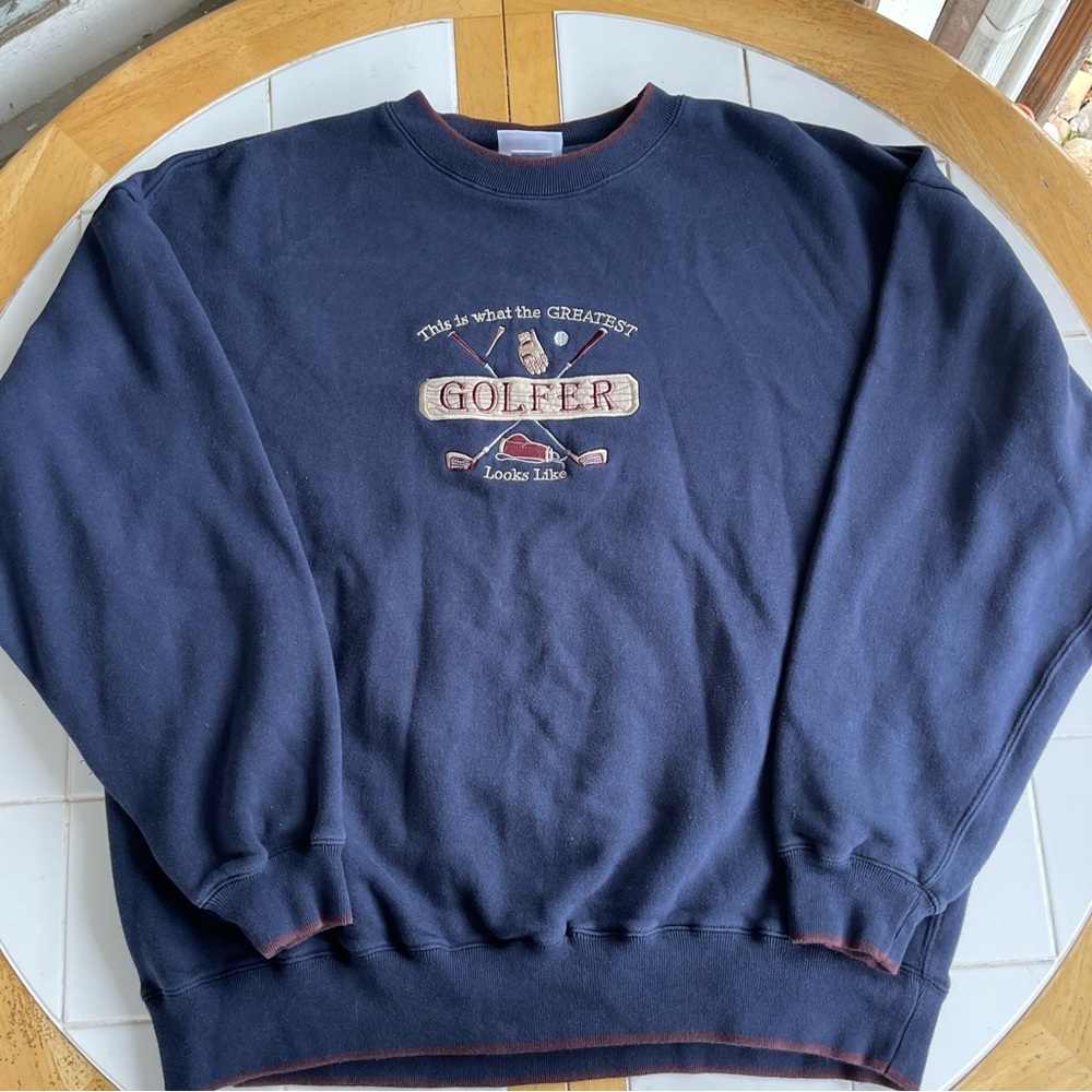Vintage Golf Sweatshirt Crew Neck 2XL “World’s Greatest Golfer” Navy Embroidered
